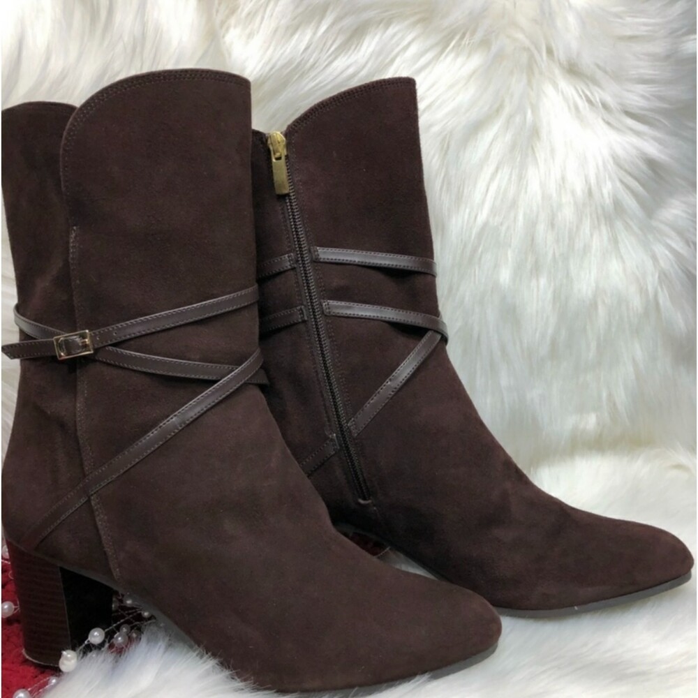 Isaac Mizrahi Live Mid-calf Suede Boots Brown 10 - Picture 16 of 16